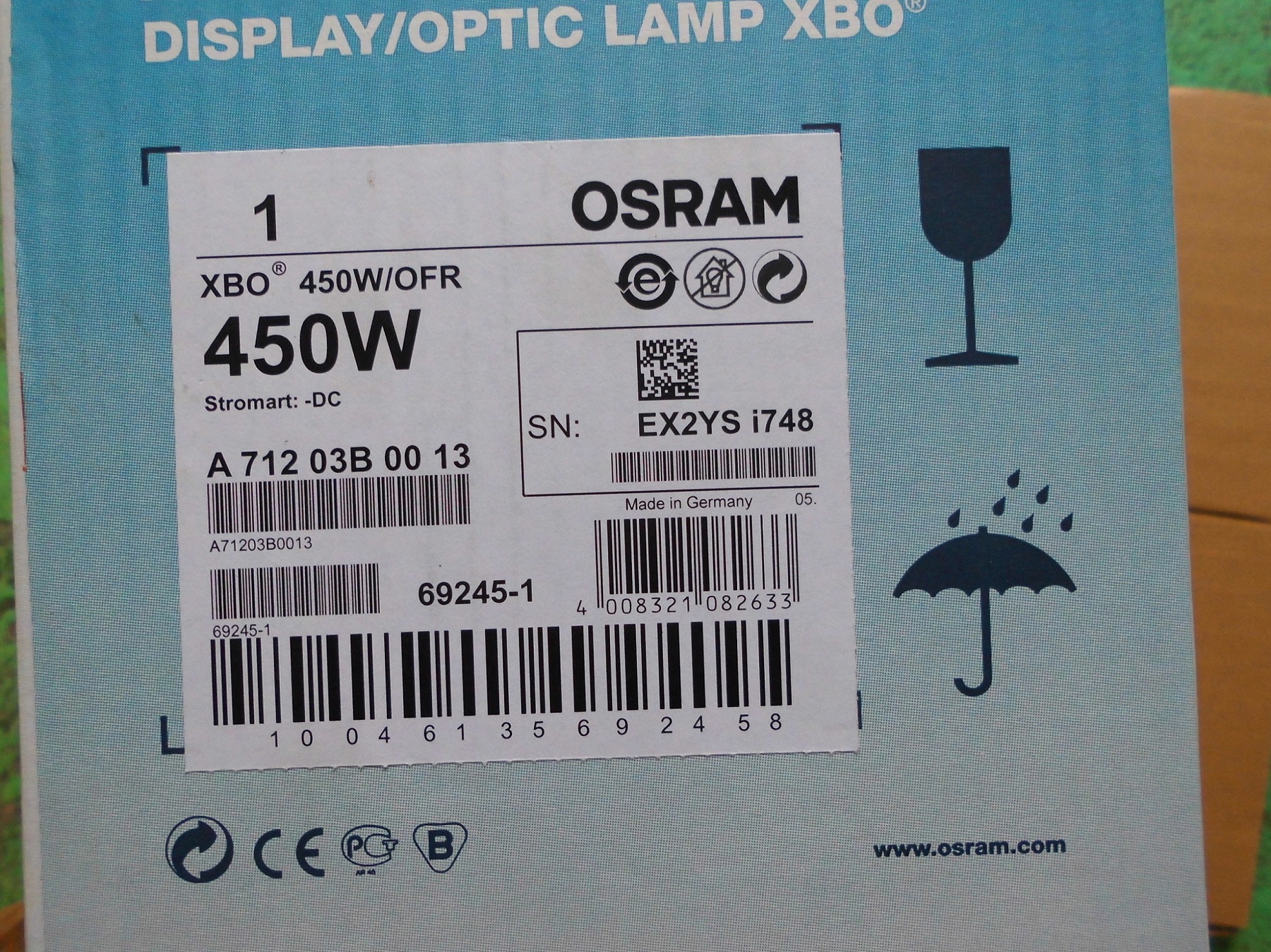 欧司朗OSRAM   XBO450W-OFR    短弧汞灯