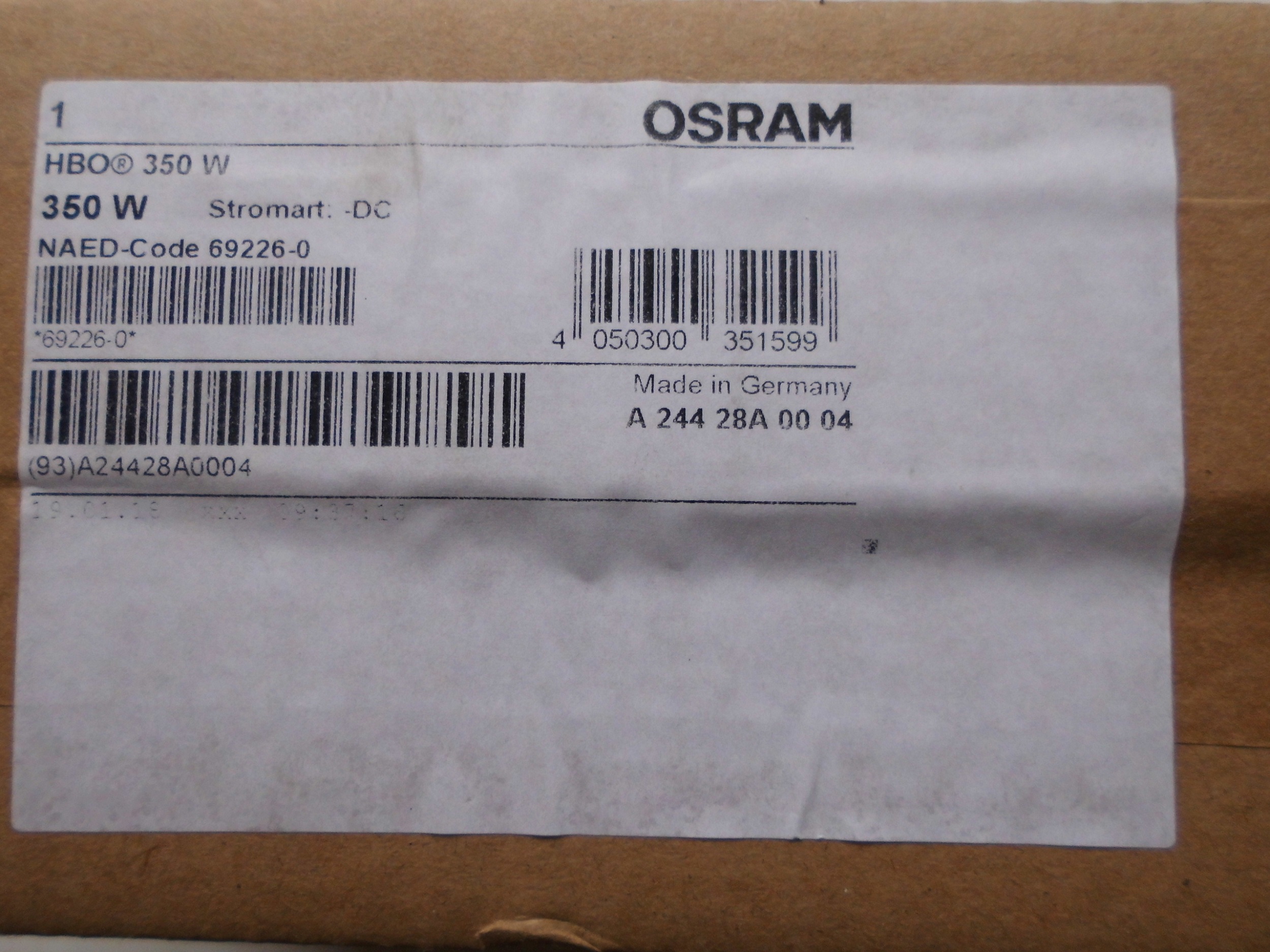 欧司朗OSRAM     HBO 350W DC
