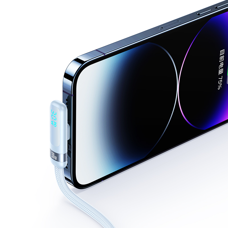 PD30W Type-C To Lightning铝合金数显快充弯头数据线 凌风系列