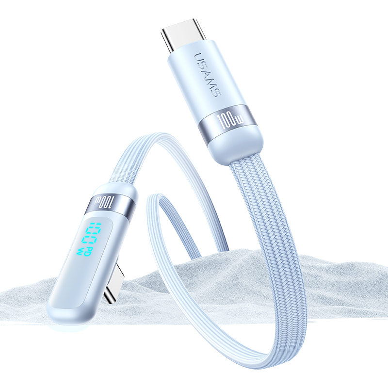 PD100W Type-C To Type-C铝合金数显快充弯头数据线 凌风系列