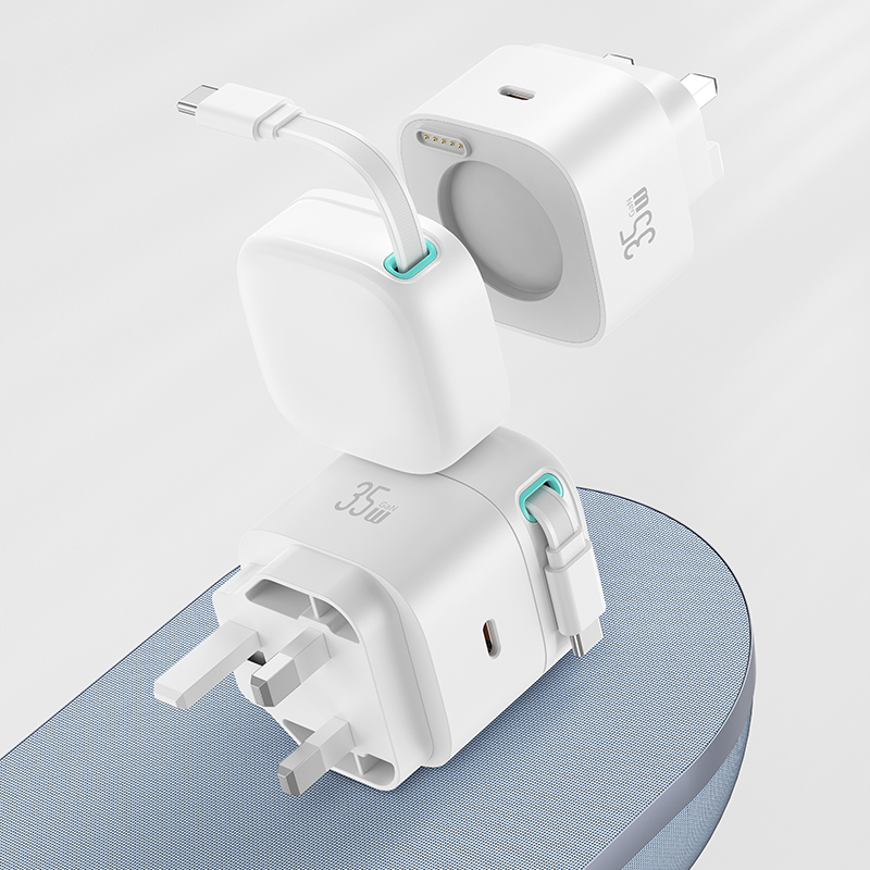 PD35W Dual Output GaN Fast Charger With Type C Magnetic Retractable