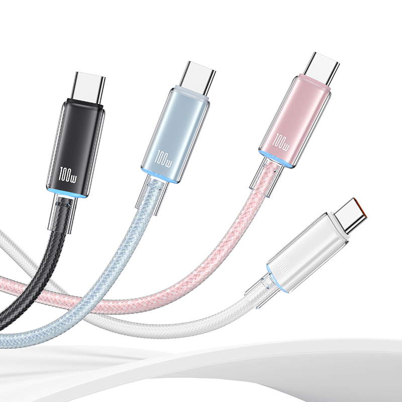 PD100W Type-C To Type-C Fast Charging Transparent Data Cable With Light--Cloud Series