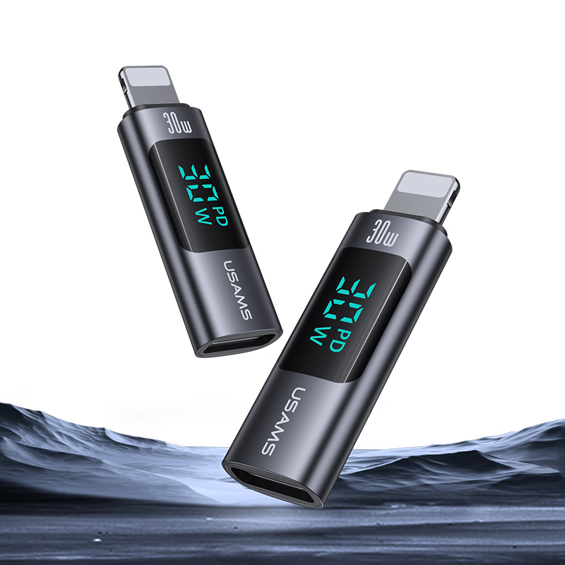 AU18 30W Type-C To Lightning Aluminum Alloy Digital Display Adapter