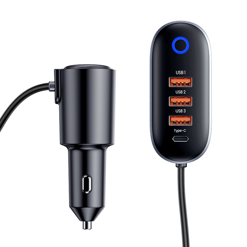 156W 4 USB Ports Extension Fast Car Charger With Cigarette Lighter