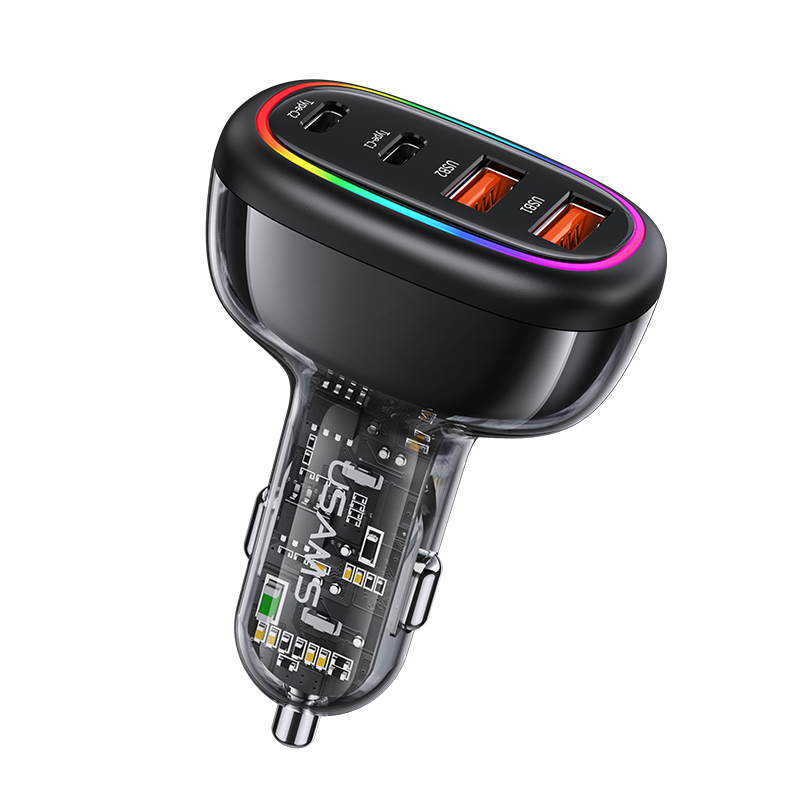 C34 PD30W+QC3.0 AACC 120W Transparent Fast Car Charger With Colorful Light
