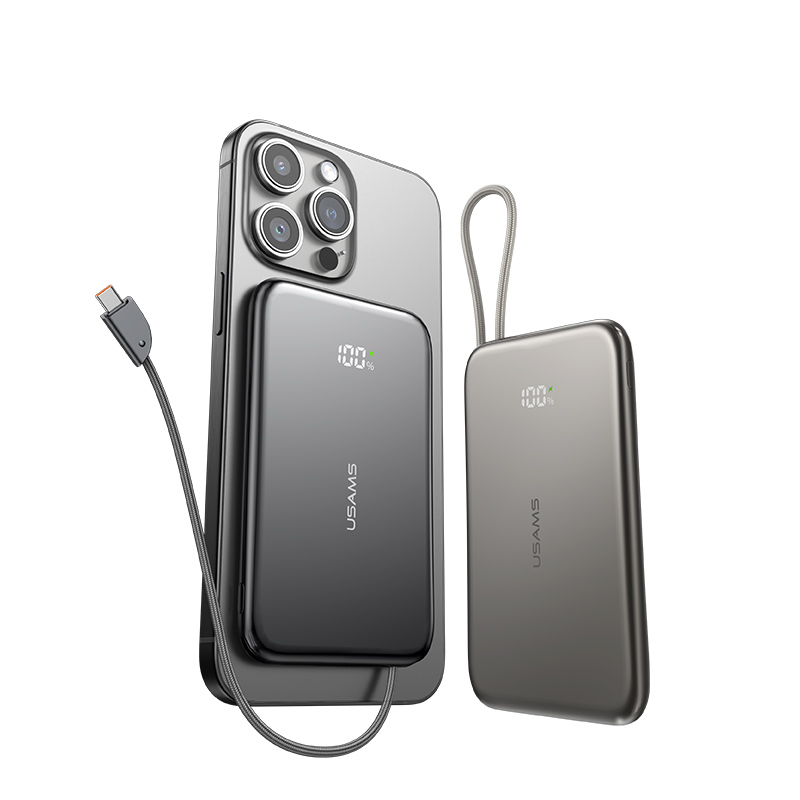 20W Ultra-thin Magnetic Digital Display Power Bank With Type-C Cable - XJ Series