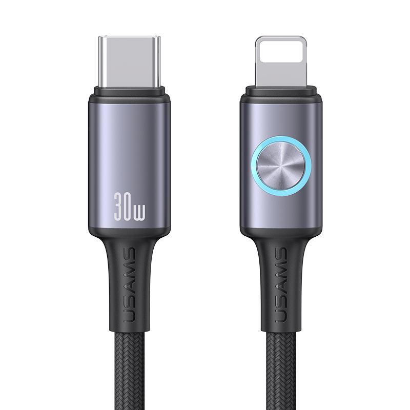 SJ753 30W Aluminum Alloy Data Cable With Colorful Light Type-C To Lightning - Huan Series