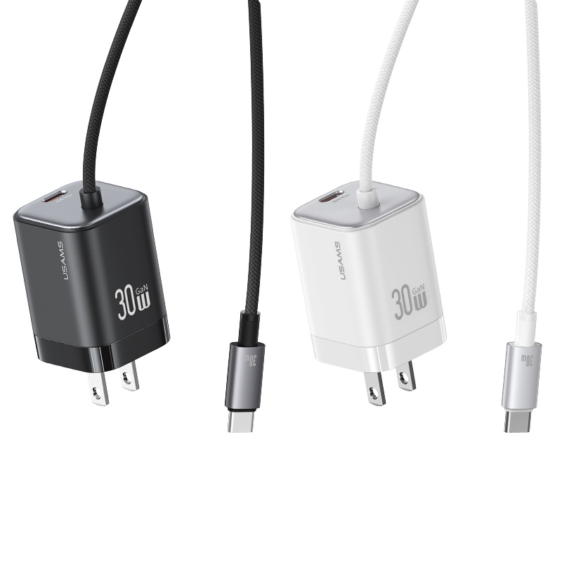 CC271 捷充系列 30W氮化镓Mini自带线双口快充充电器 美规