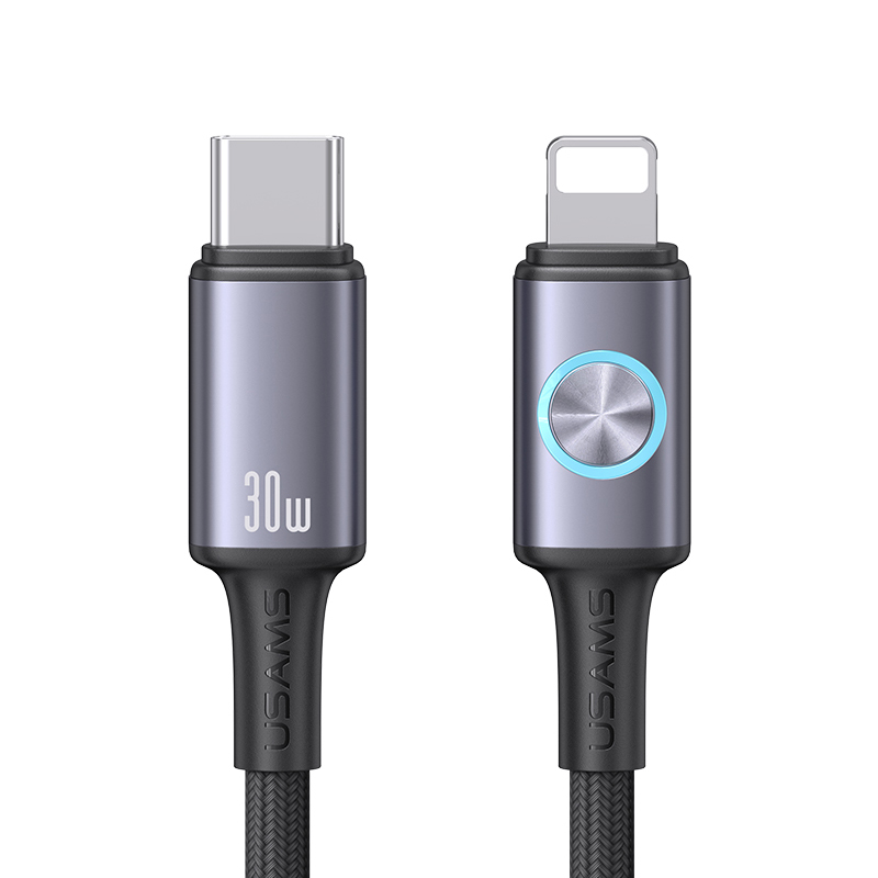 SJ753 30W Aluminum Alloy Data Cable With Colorful Light Type-C To Lightning - Huan Series