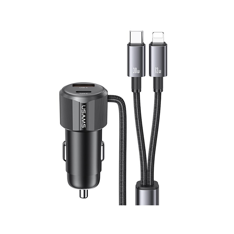 66W A+C Dual-port Fast Car Charger With C+L 2in1 Cable - YT Series