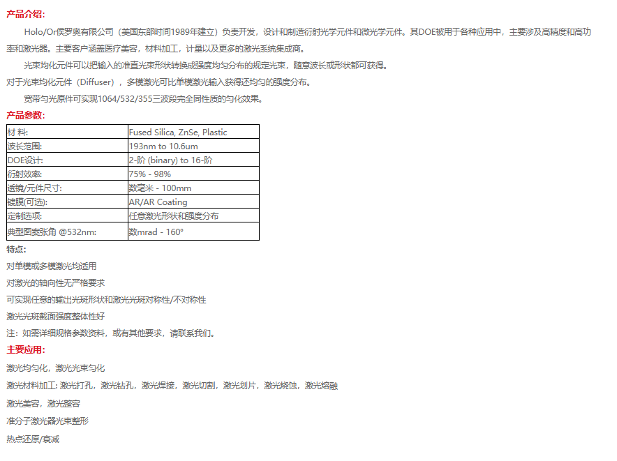 Holoor 宽带匀光元件