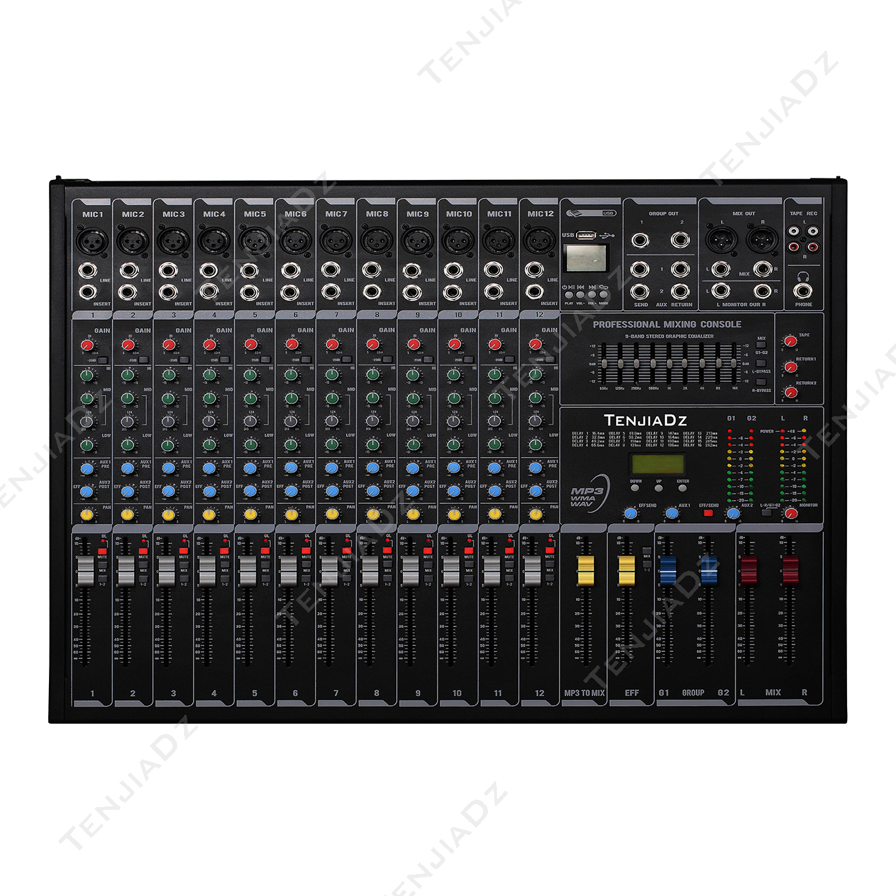12路调音台带2编组带USB TE-USB12-2
