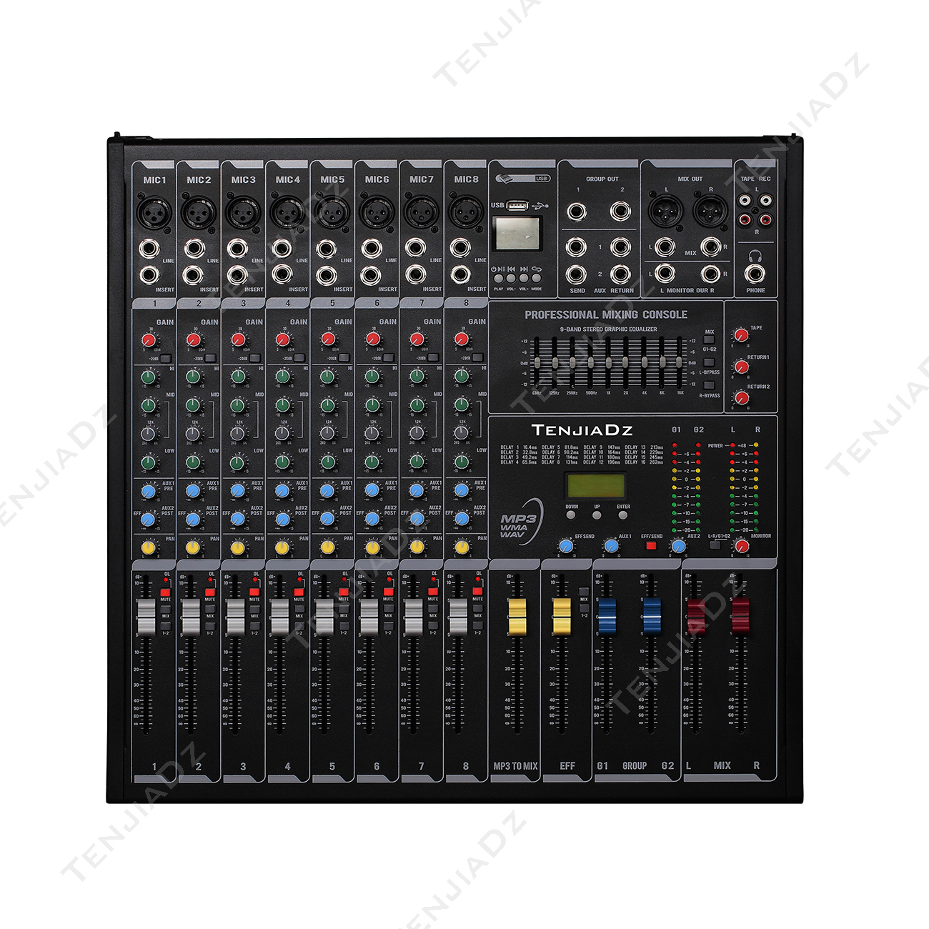 8路调音台带2编组带USB TE-USB8-2