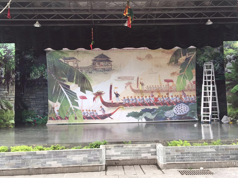 岭南印象园——喷画背景幕电动卷帘