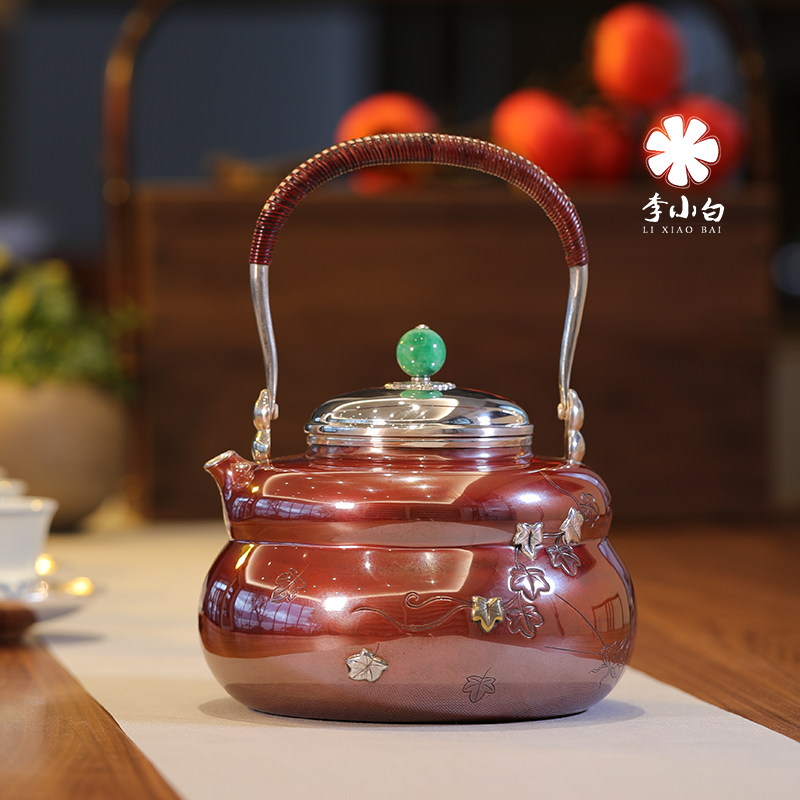 金银错-铜包银葫芦 秋叶壶