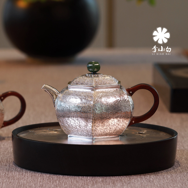 李小白纯银泡壶-六方裂纹泡壶