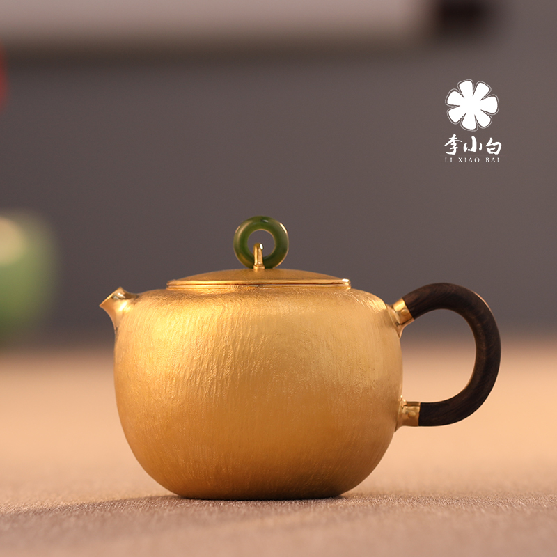 李小白纯金泡壶-石纹方钟泡壶