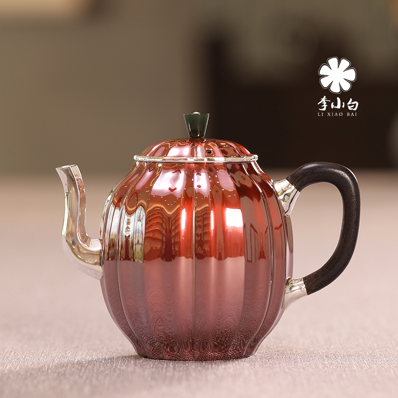 李小白纯银泡壶-筋纹铜包银泡壶