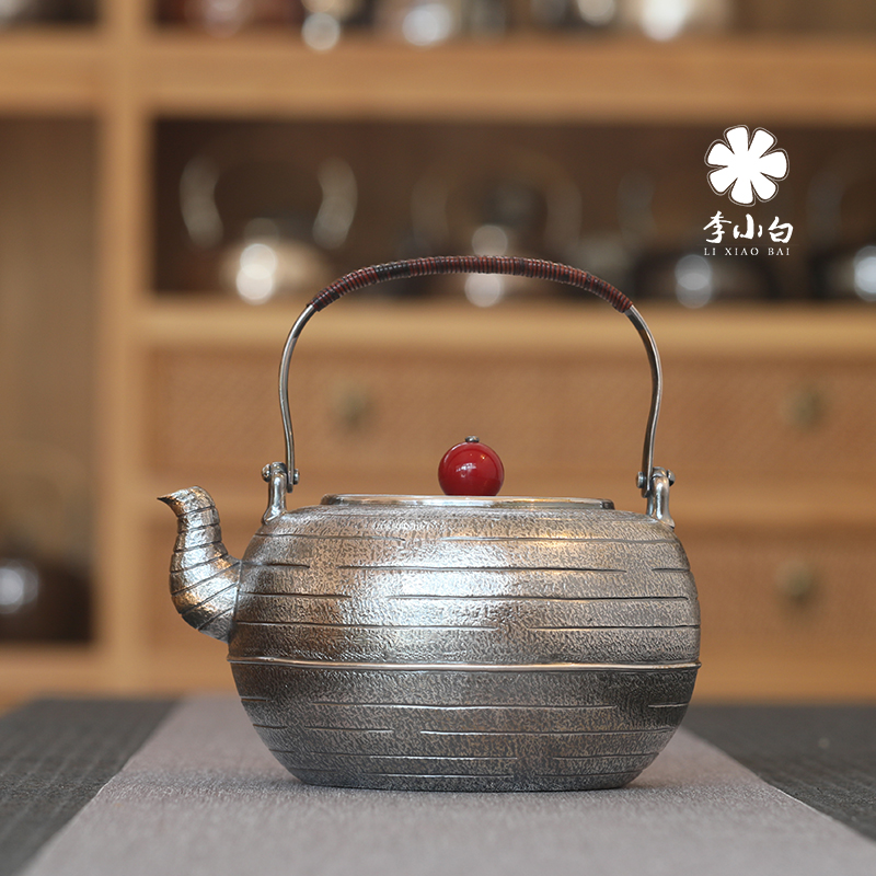 李小白纯银长嘴银壶-横纹腰线壶