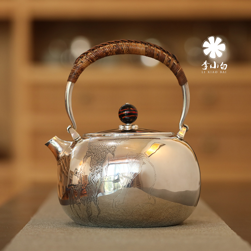 李小白纯银银壶-錾刻 达摩