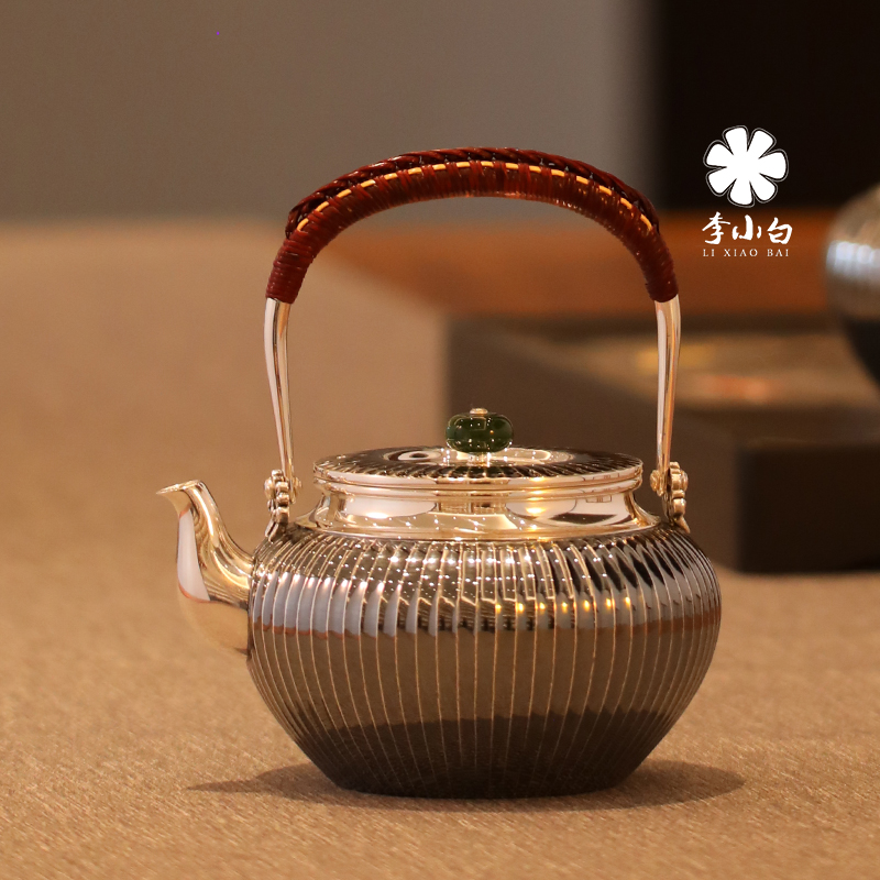 李小白银壶 筋纹提梁泡壶