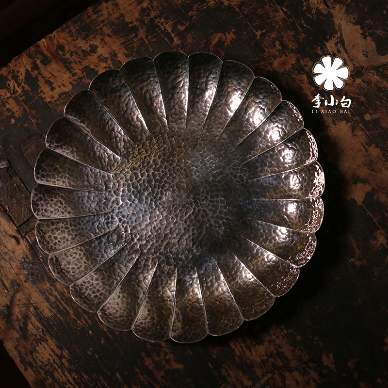 李小白纯银茶道配件-纯银菊瓣壶承、果盘