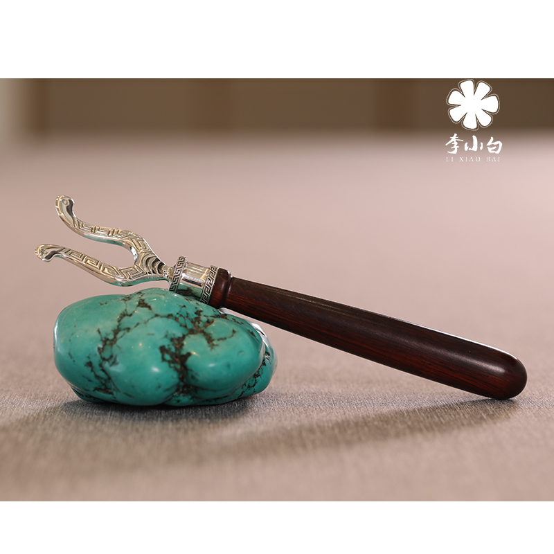 李小白银壶-纯银茶配件-红木壶承