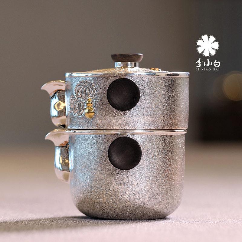 李小白银壶-纯银茶配-纯银葫芦旅行套装