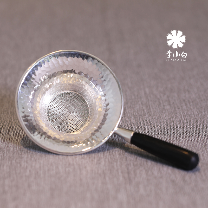 李小白银壶-纯银茶配-纯银茶漏（牛角茶漏）