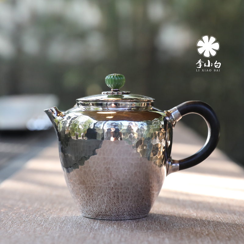 李小白纯银泡茶壶-美人肩锤点泡壶