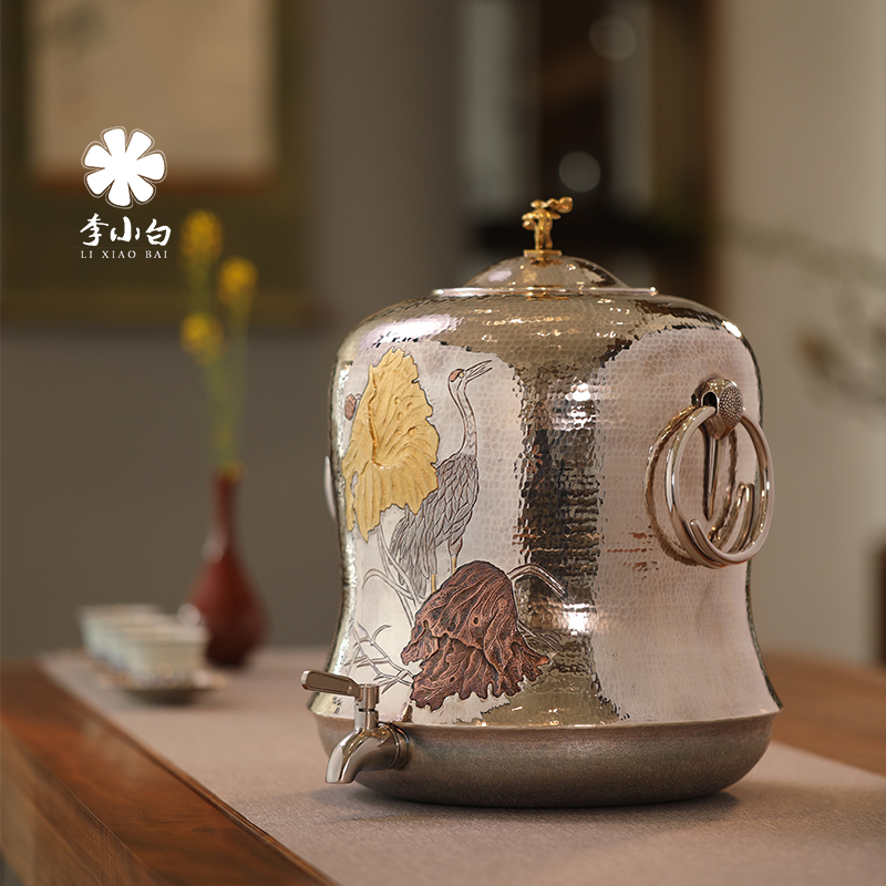 李小白银壶-纯银茶道配件-纯银水缸-仙鹤水缸