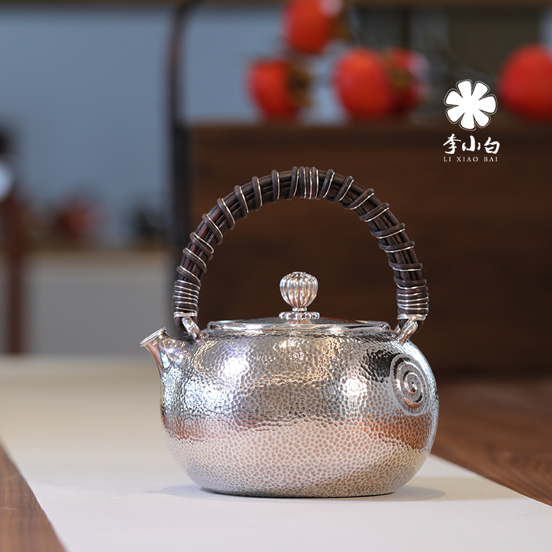 李小白纯银泡茶壶-螺纹提梁泡壶