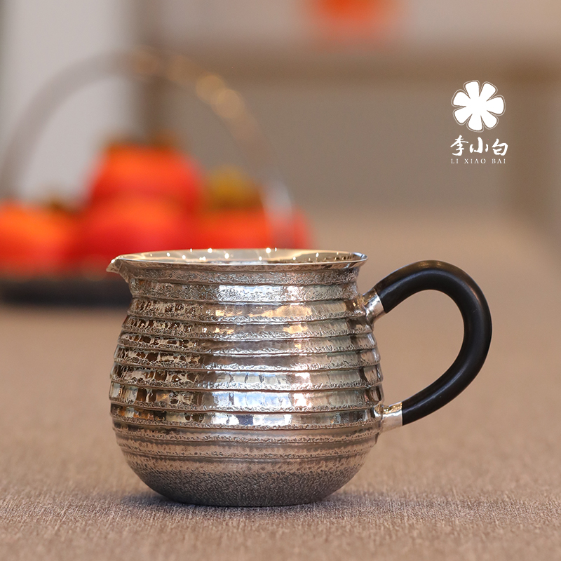李小白银壶-纯银横纹公道杯
