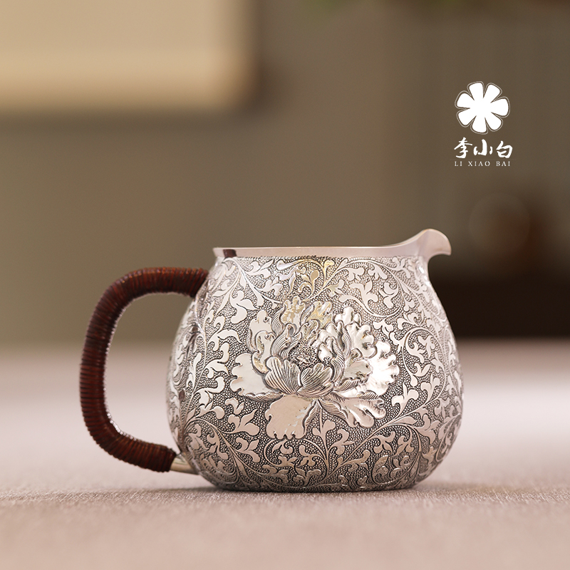 李小白银壶-纯银茶道配件-牡丹公杯、茶海- 李小白银壶工作室