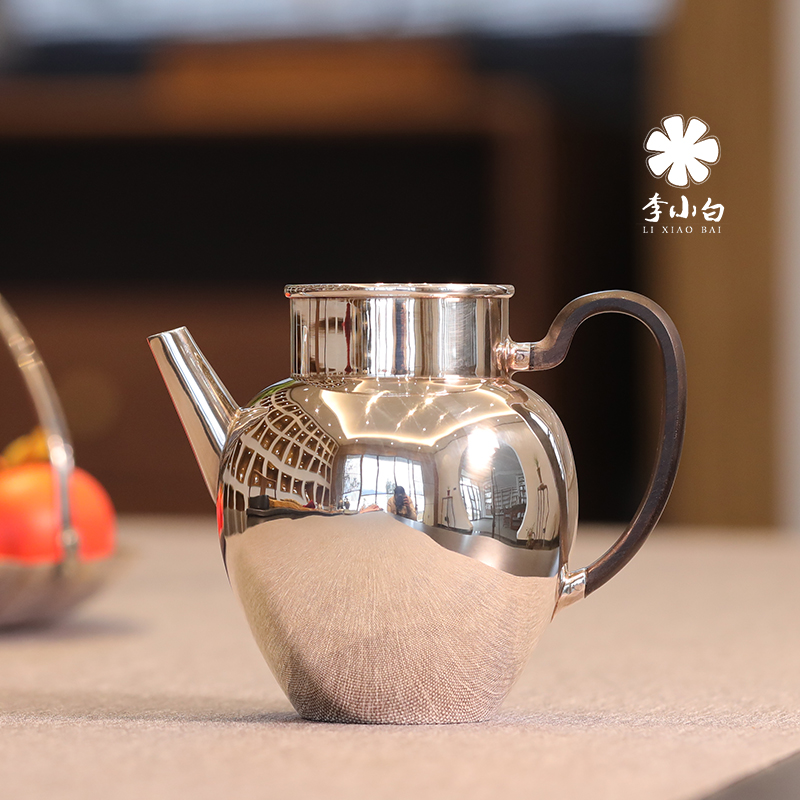 李小白银壶-纯银公道杯【木把】纯银茶海
