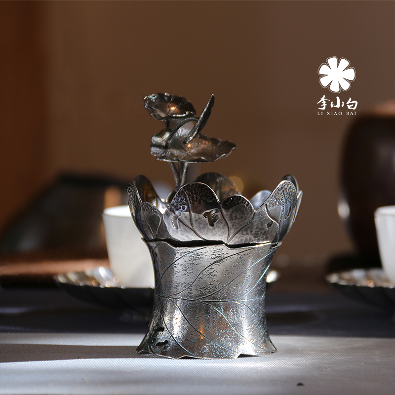 李小白银壶-纯银荷叶茶漏套装