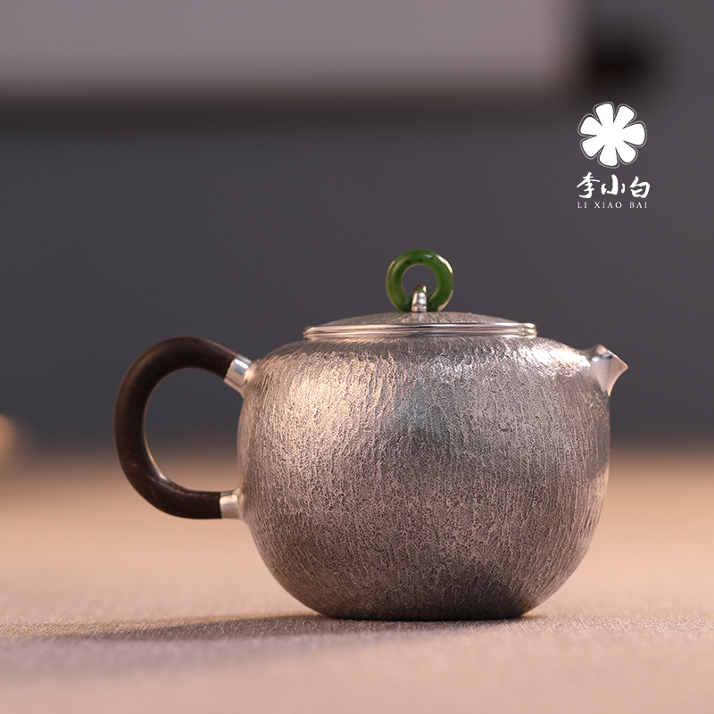 李小白纯银泡茶壶-石纹方钟泡壶- 李小白银壶工作室