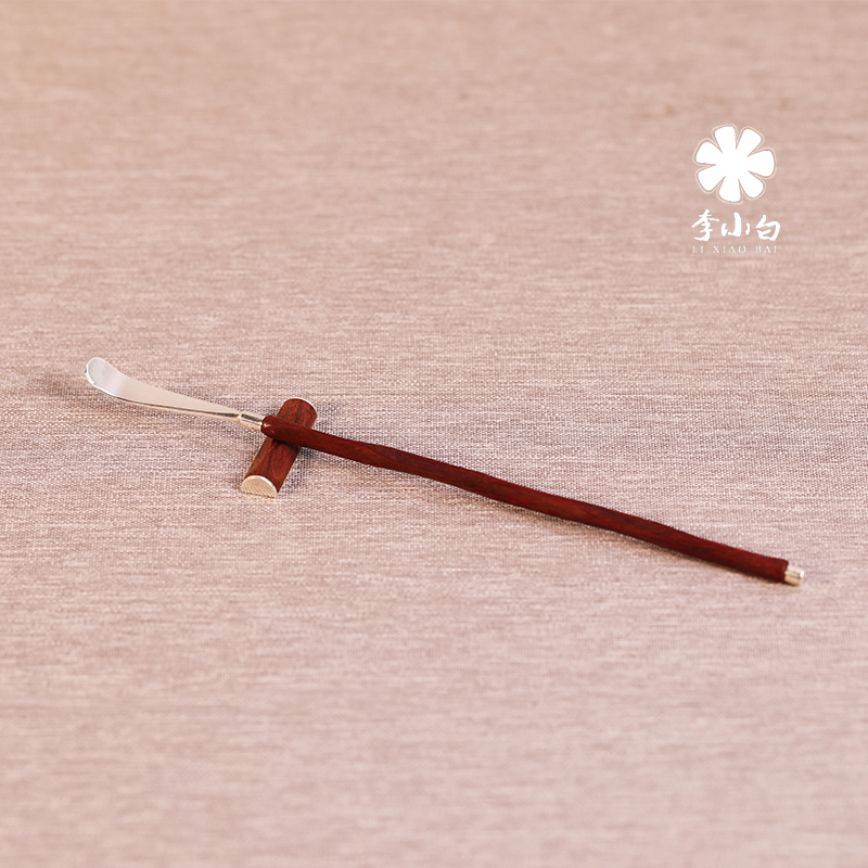 李小白银壶-纯银茶配-木制纯银茶拨