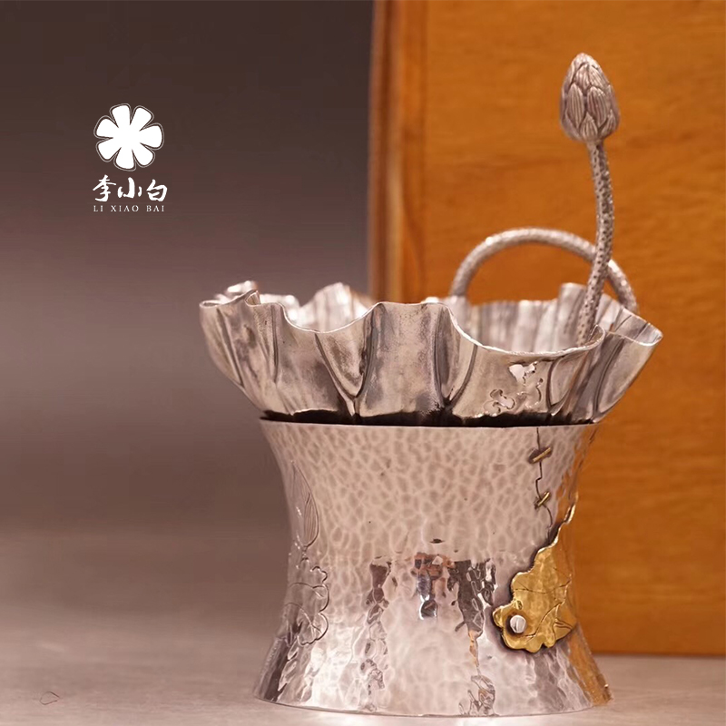 李小白银壶-纯银荷叶茶漏
