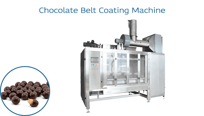  
MF-250 Chocolate Belt Spray Coating Machine is specially designed for coating chocolate beans. Suitable for various kinds of products such as, peanut, raisin, mylikes, almond, nuts, wheat, etc. with spraying heads.