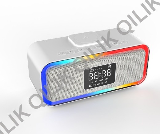 WS-M2 6-in-1 BT Speaker with Wireless Charger, Alarm Clock, White Noise, RGB Lights