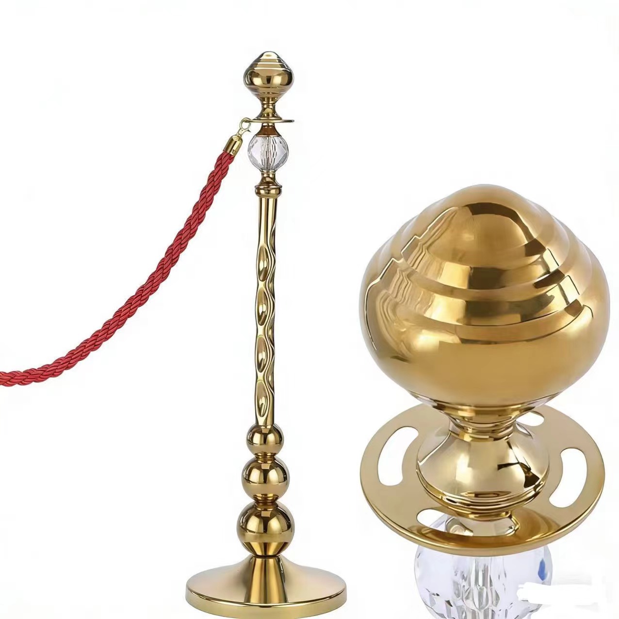 Luxury Crystal Stanchions  Gold Stanchion Post with Transparent Crystal Ball ,  Stainless Steel  Head  Crowd Control Barrier, Elegant Queue Pole  for Hotel, Wedding, Red Carpet & VIP Events