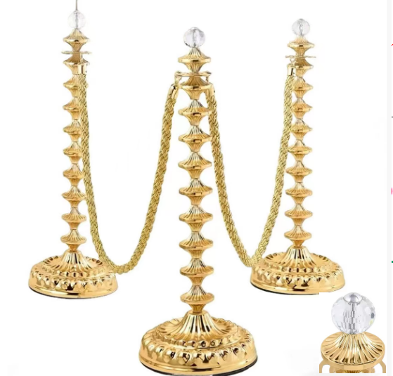 Shell Shape   Pole   Crystal Ball Head Stanchion  Exquisitely     Carved Pattern  Crowd Control Barrier, Elegant Upright With Rope   Stand Column Barrier