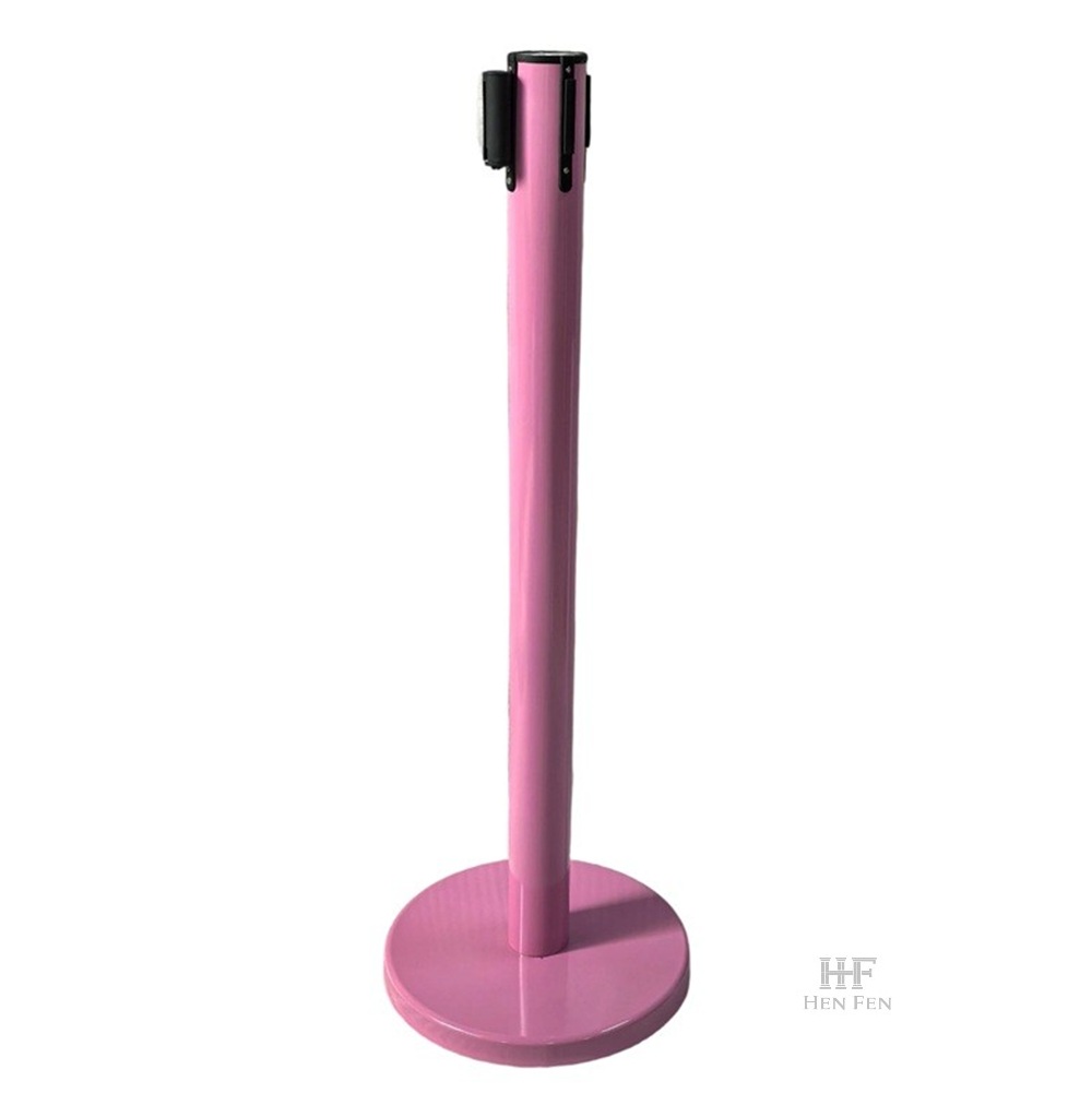 Pink Retractable Belt Stanchion, Crowd Control Queue Pole with 2m Colorful Belt, Heavy Duty Safety Barrier Post for Bank Airport Mall Hotel Event