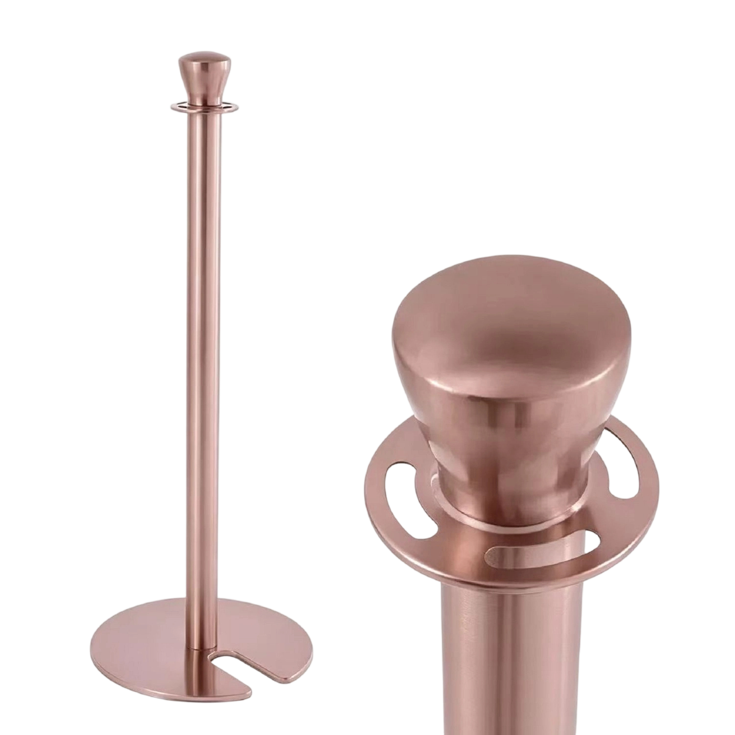 Rose Gold Crown Top Stanchion with Stackable U-Shaped Base  Crowd Control Barrier Post for Events & Hotels