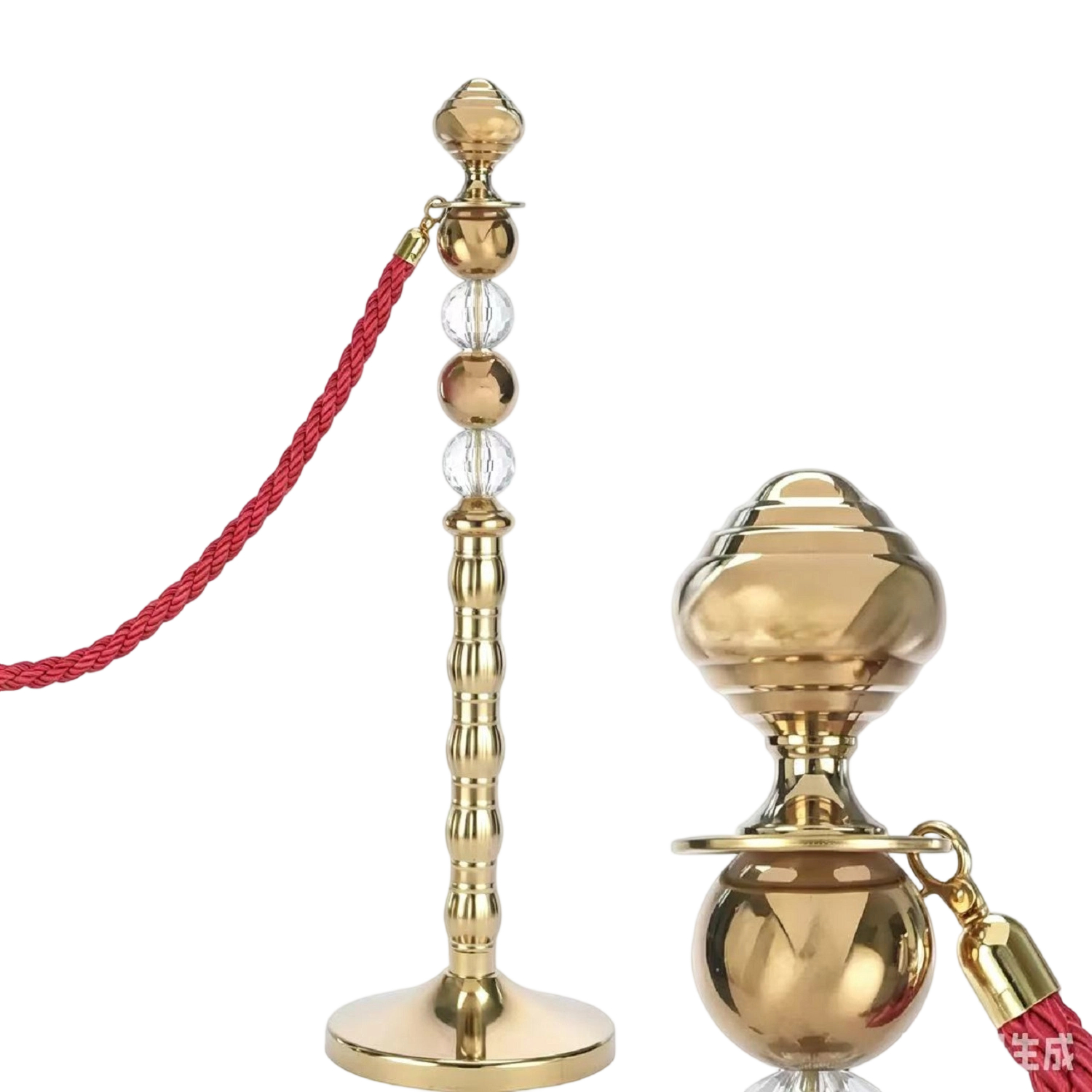 Gold Ball Head  Stanchions  Gold Stanchion Post with Transparent Crystal Ball   Stainless Steel  Ball  Head  Crowd Control Barrier, Elegant Queue Pole