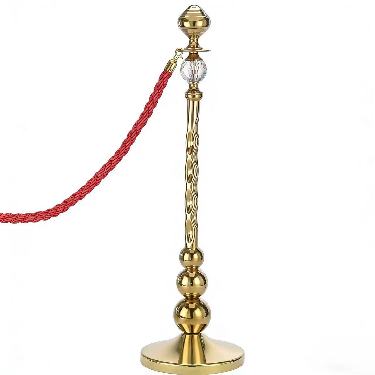 Luxury Crystal Stanchions  Gold Stanchion Post with Transparent Crystal Ball ,  Stainless Steel  Head  Crowd Control Barrier, Elegant Queue Pole  for Hotel, Wedding, Red Carpet & VIP Events