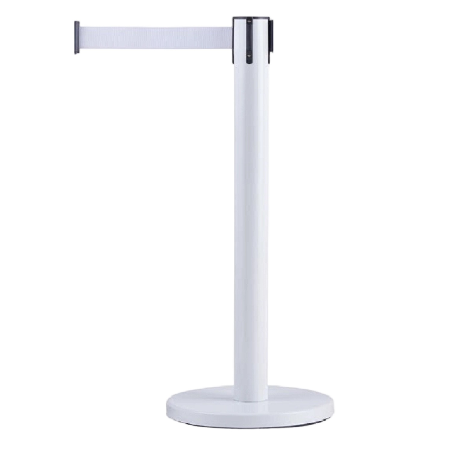 White Retractable Belt Stanchion, Crowd Control Queue Pole with 2m Colorful Belt, Heavy Duty Safety Barrier Post for Bank Airport Mall Hotel Event