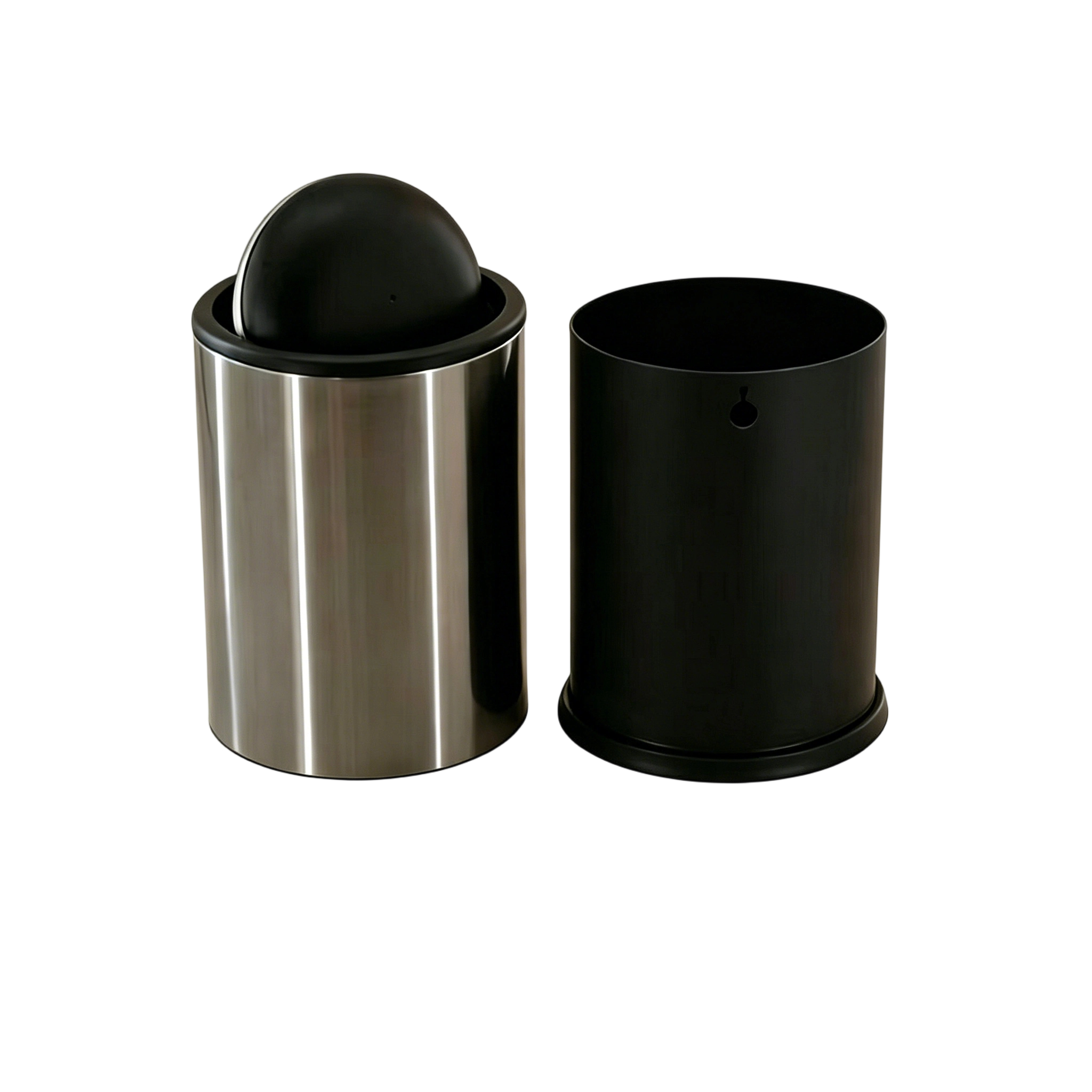 Luxury Round Flat Lid Trash Can,  Stainless Steel Waste Bin with Removable PP Inner Pail, Decorative Garbage Bin for Hotel Bedroom Bathroom