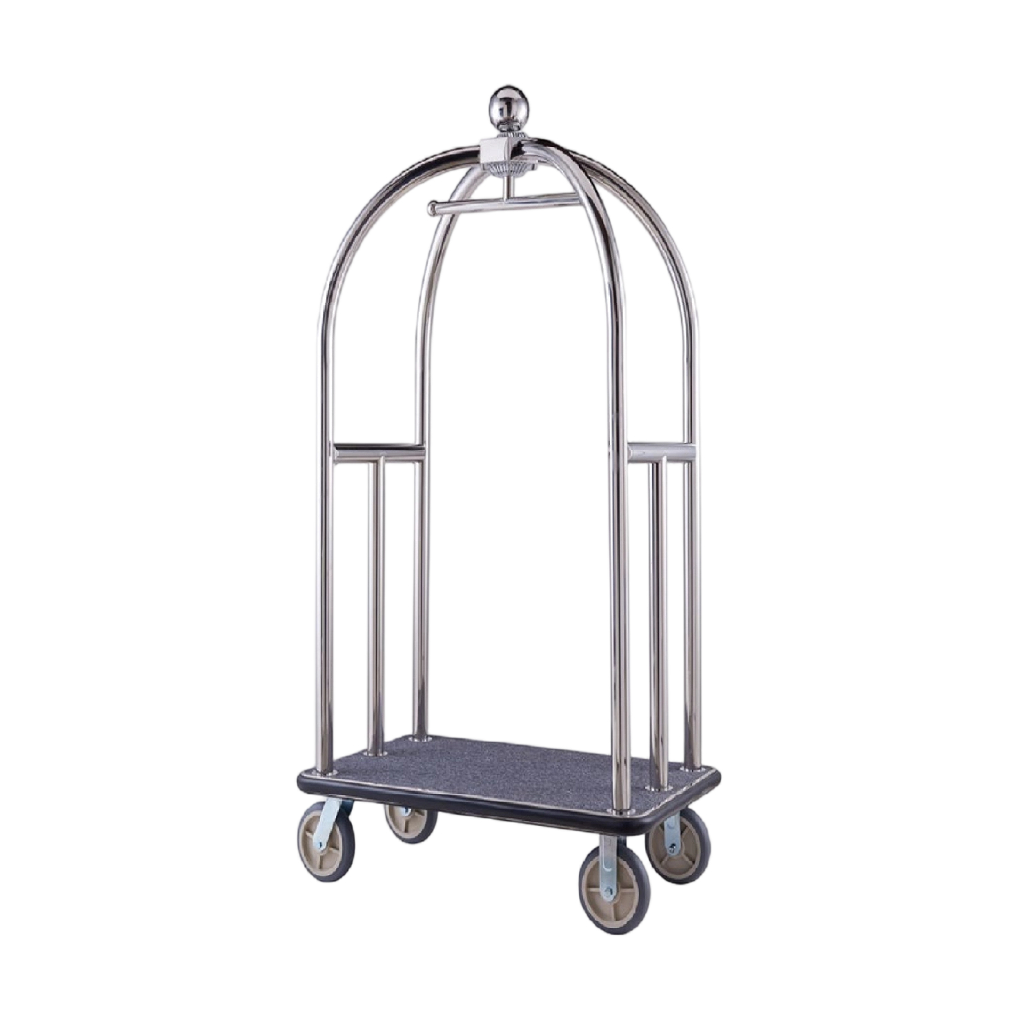 Arched Birdcage Gold Bellman Luggage Cart Factory direct sales: stainless steel luggage carts for hotel lobbies, concierge carts for hotel lobbies, airport luggage carriers, push-pull service vehicles.